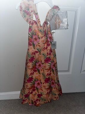 T.J.Maxx Peach Floral Sundress with Pink & Green Print